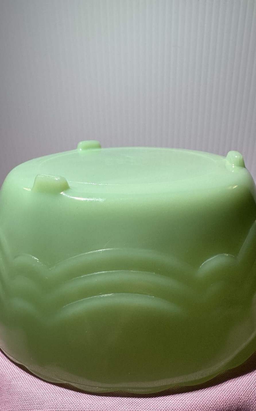 Fire King Jadeite 3 Footed Bulb Bowl 5 1/4″ Scalloped Rim Vintage Mid Century