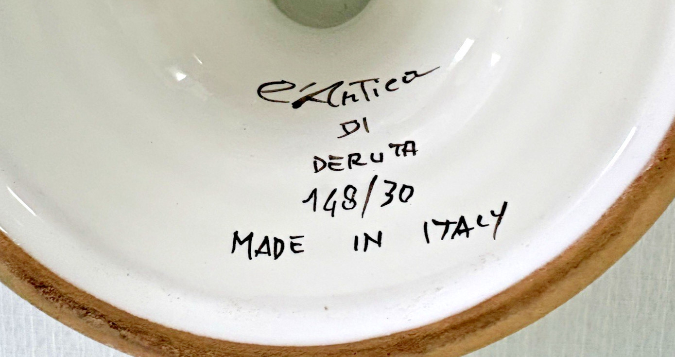 Deruta Italy-Raffaellesco Yellow Dragon-Pedestal Bowl-Artist Signed-EC-Vintage