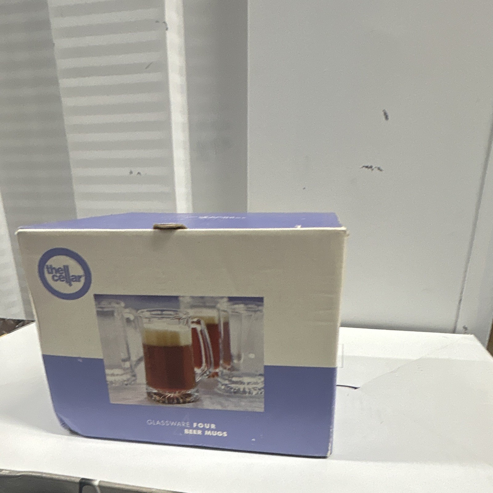 The Cellar Clear Glass Beer Mugs Set of 4 15 oz With Handle Pressed 30-41411