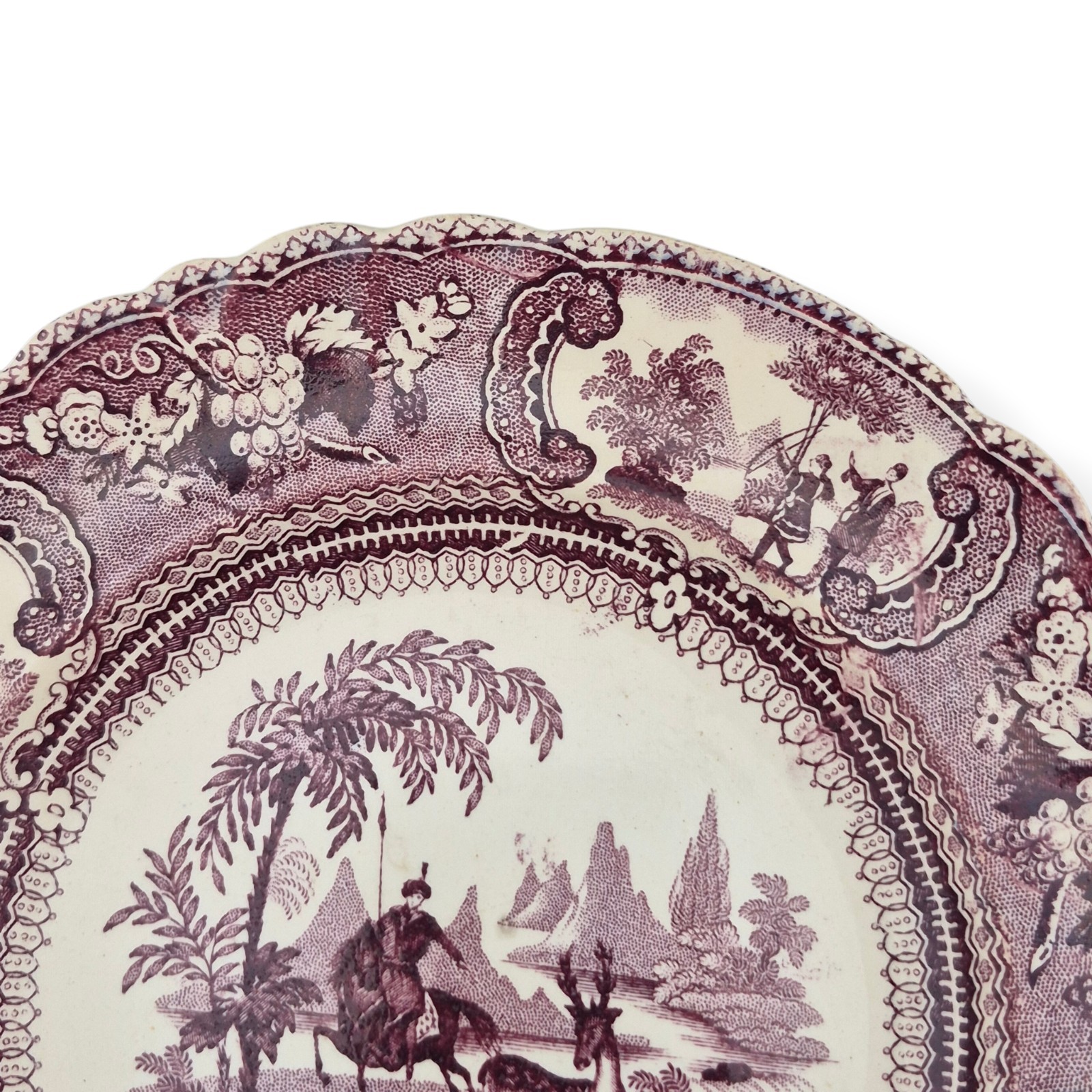Antique Enoch Wood Belzoni Mulberry Transferware Plate 8″ c.1830 Staffordshire