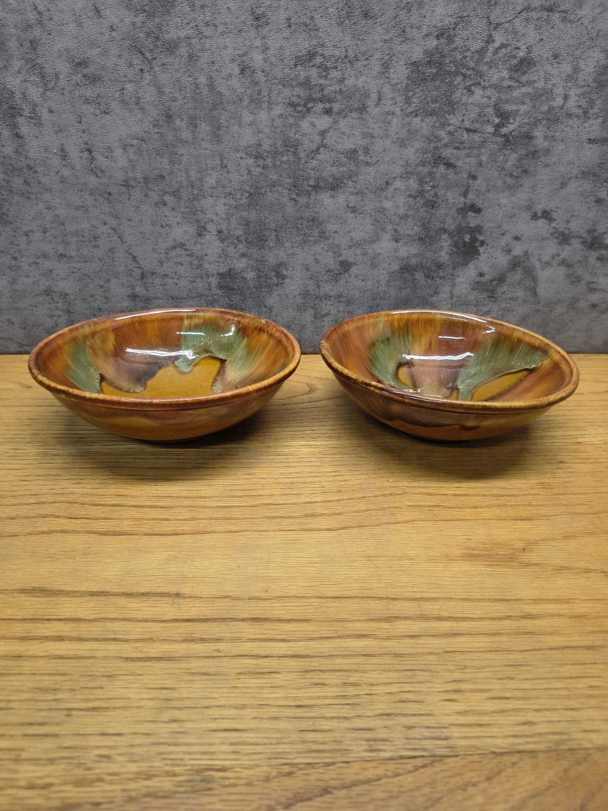 Set Of 2 Dryden Ovenware BROWN & TEAL Glazed OvenWare Bowl Ozark Frontier Drip
