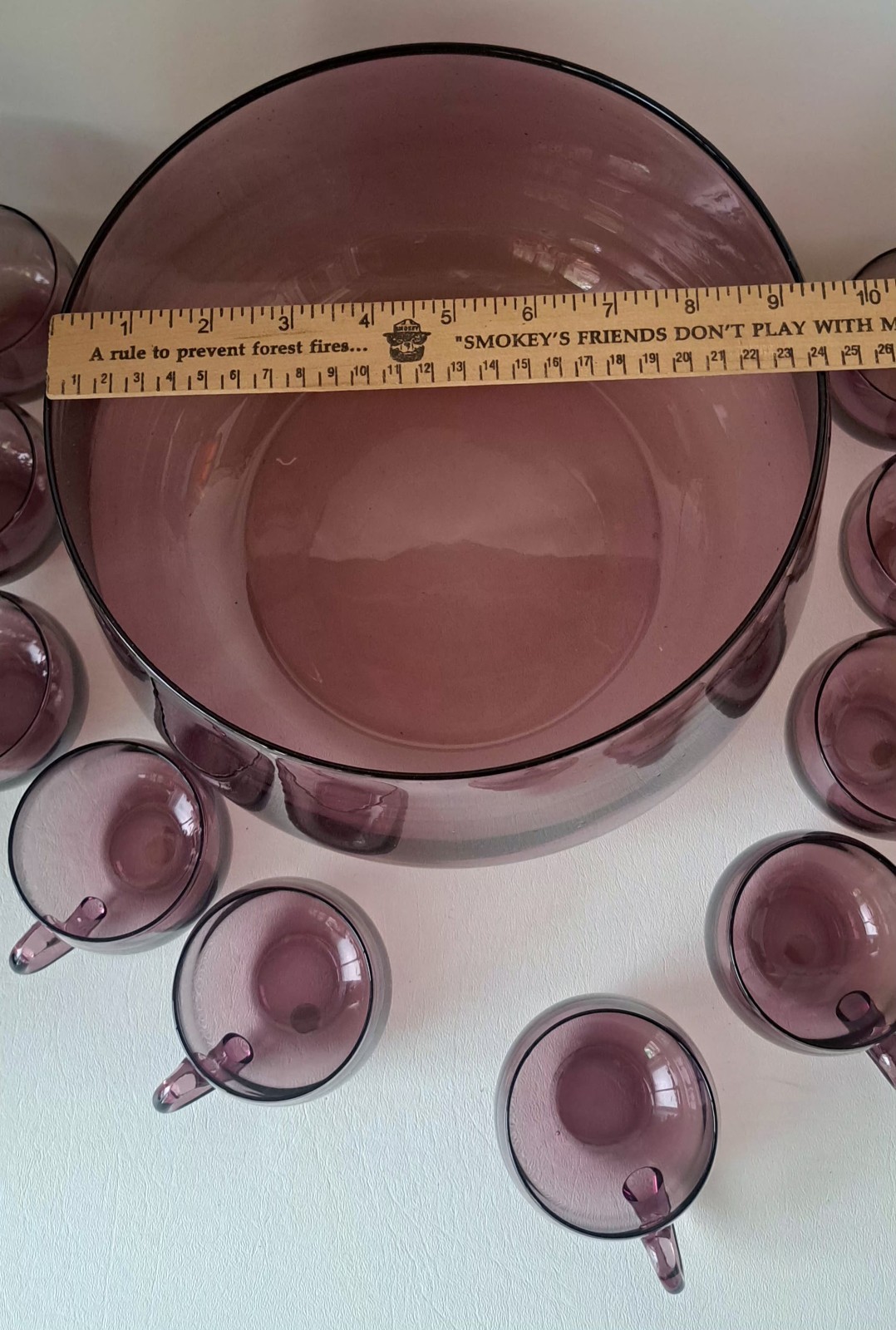 Vintage Made In Italy Murano Amethyst Purple Glass Punch Bowl Set
