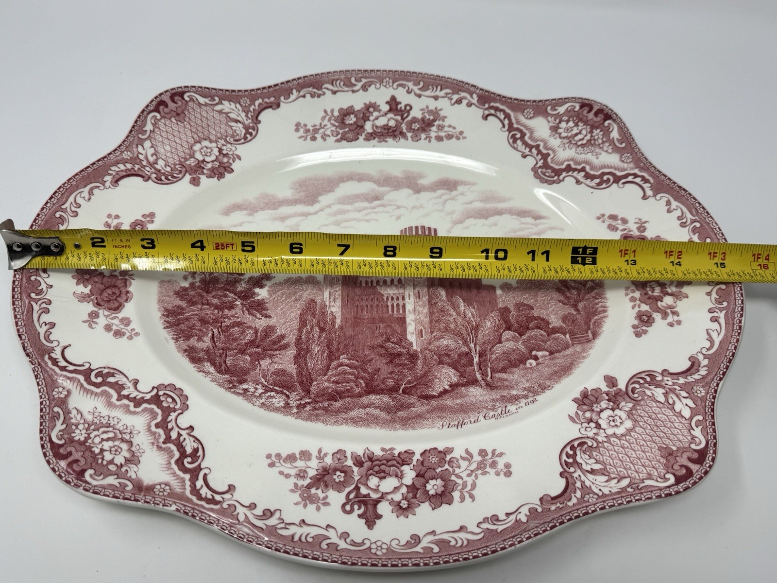 Johnson Brothers England Stafford Castle 1792 Pink Ceramic Platter 15.5 in