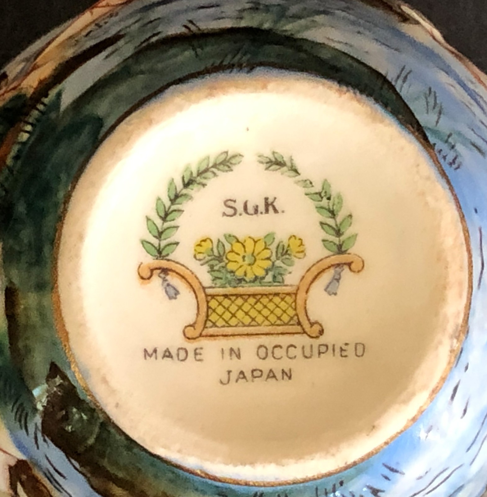 Vtg SGK Demitasse Cup Made in Occupied Japan Embossed Cherub Mermaid Instruments