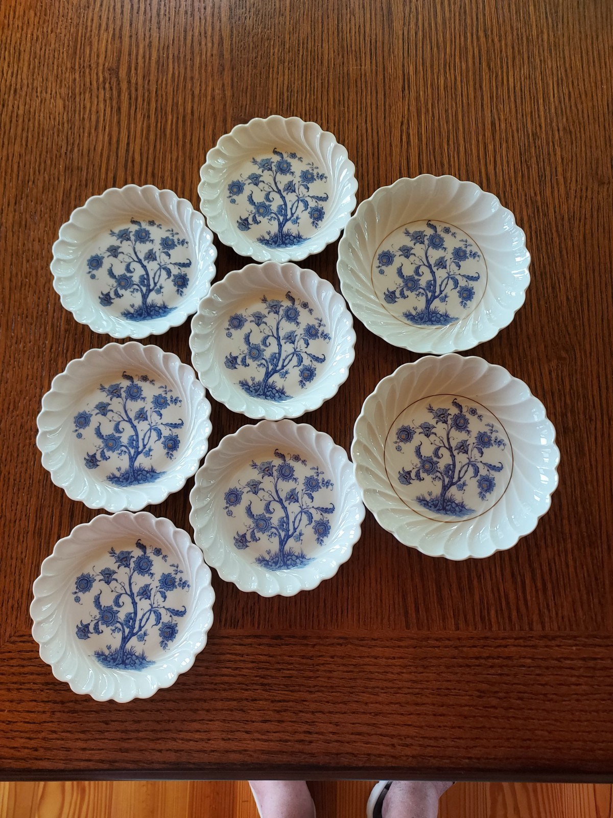 8 haviland limoges plates-Tree of Life- blue on white-6at4.25″+2at5″