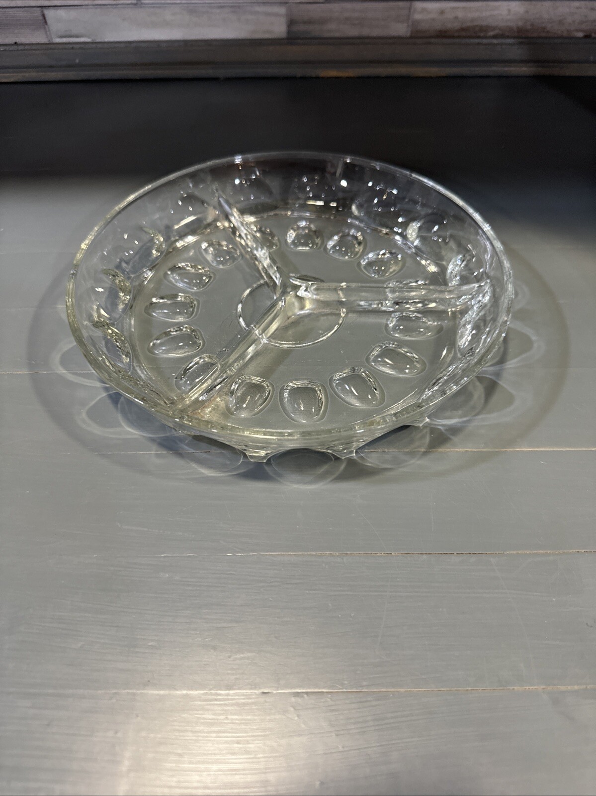 Vintage Clear Glass Thumbprint Pattern Divided Serving Or Relish Tray