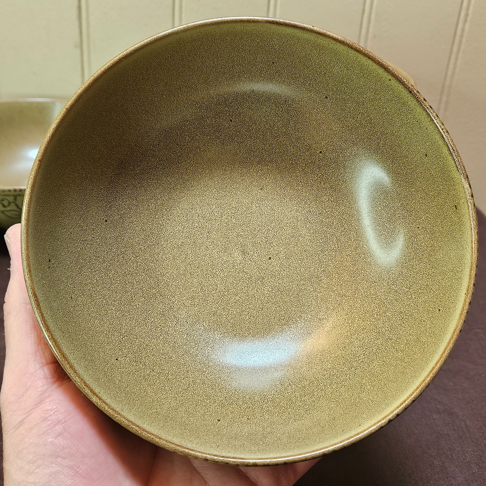 Pier 1 BATIK Olive Green Stoneware 6 ½” Cereal Soup Bowl Lot of 7 Bowls