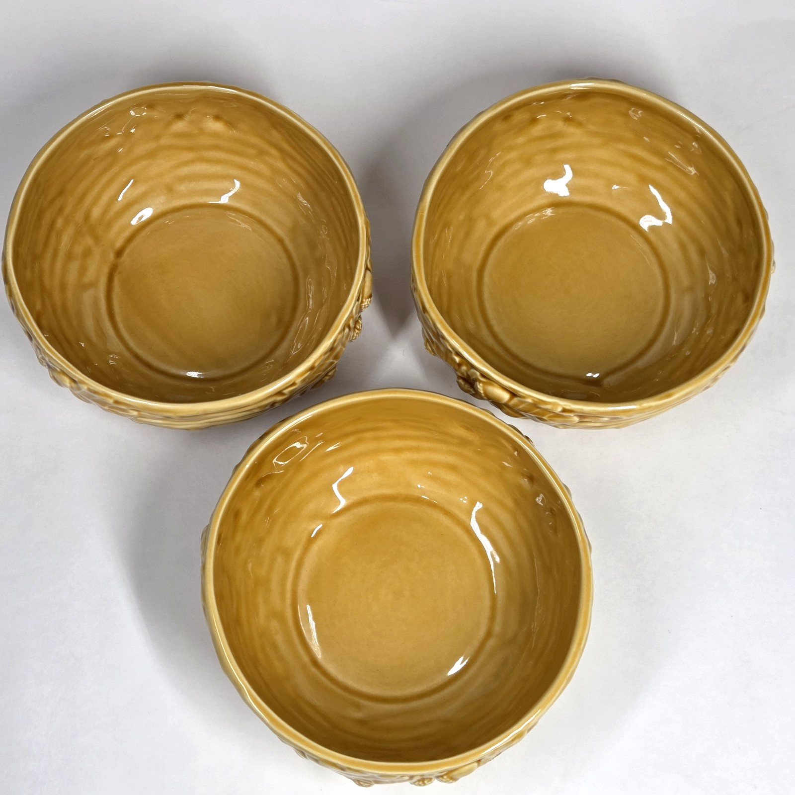 Bordallo Pinheiro Portugal Oak Leaf Gold Set of 3 Cereal Bowls 5.5″ EUC
