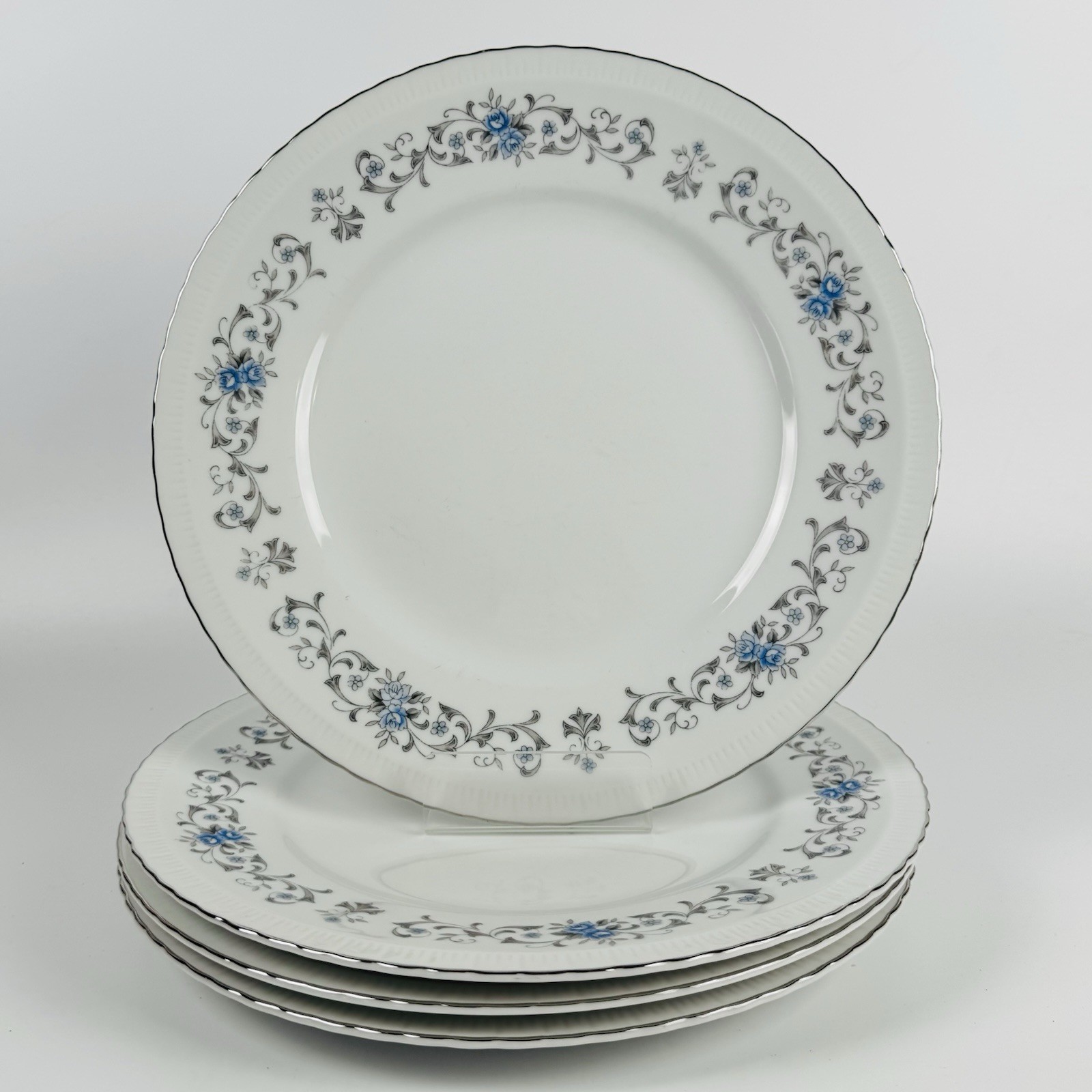 Harmony House Japan Minuet 10.25” Dinner Plates Set Of 4 Blue Grey Flowers