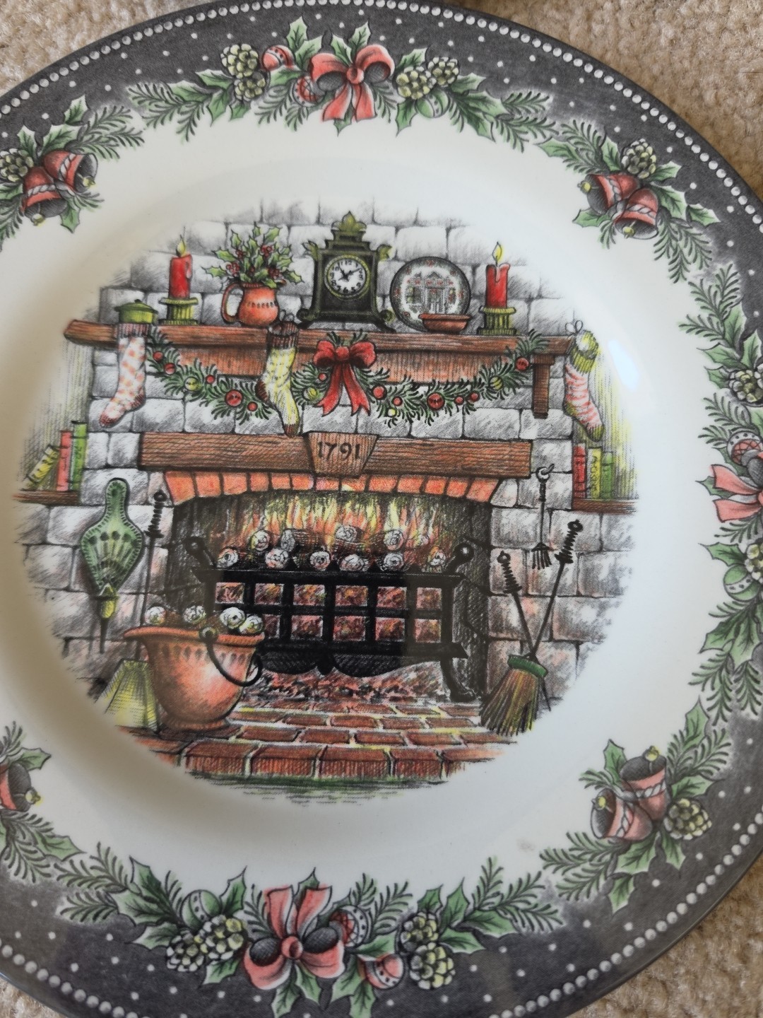 4ct Royal Stafford Salad Plate Christmas Eve Holiday Fireplace Hearth 1791 Set