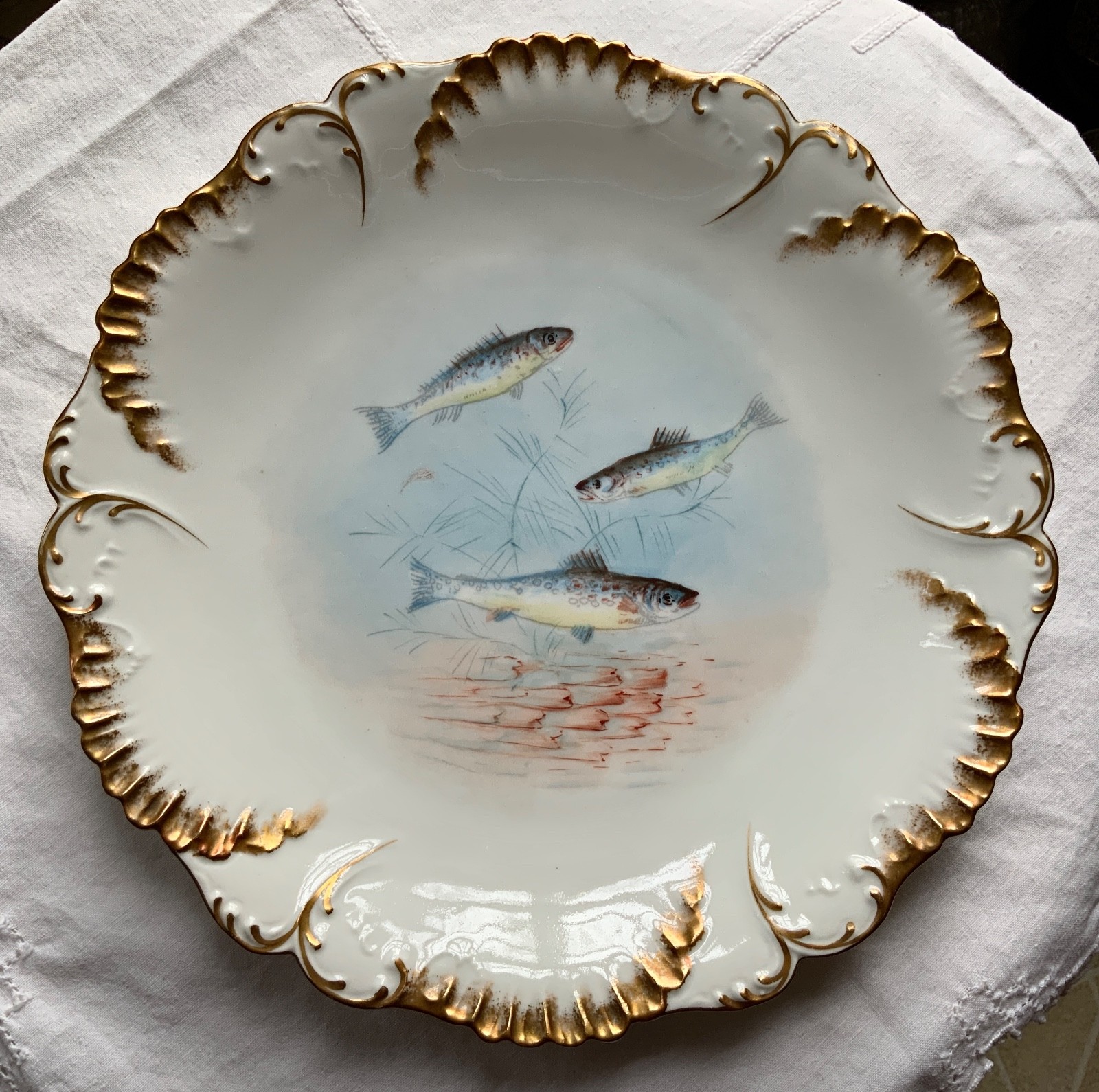 LAVIOLETTE ELITE LIMOGES FISH PLATTER & PLATE SET C.1896-1905 HIGGINS & SEITER