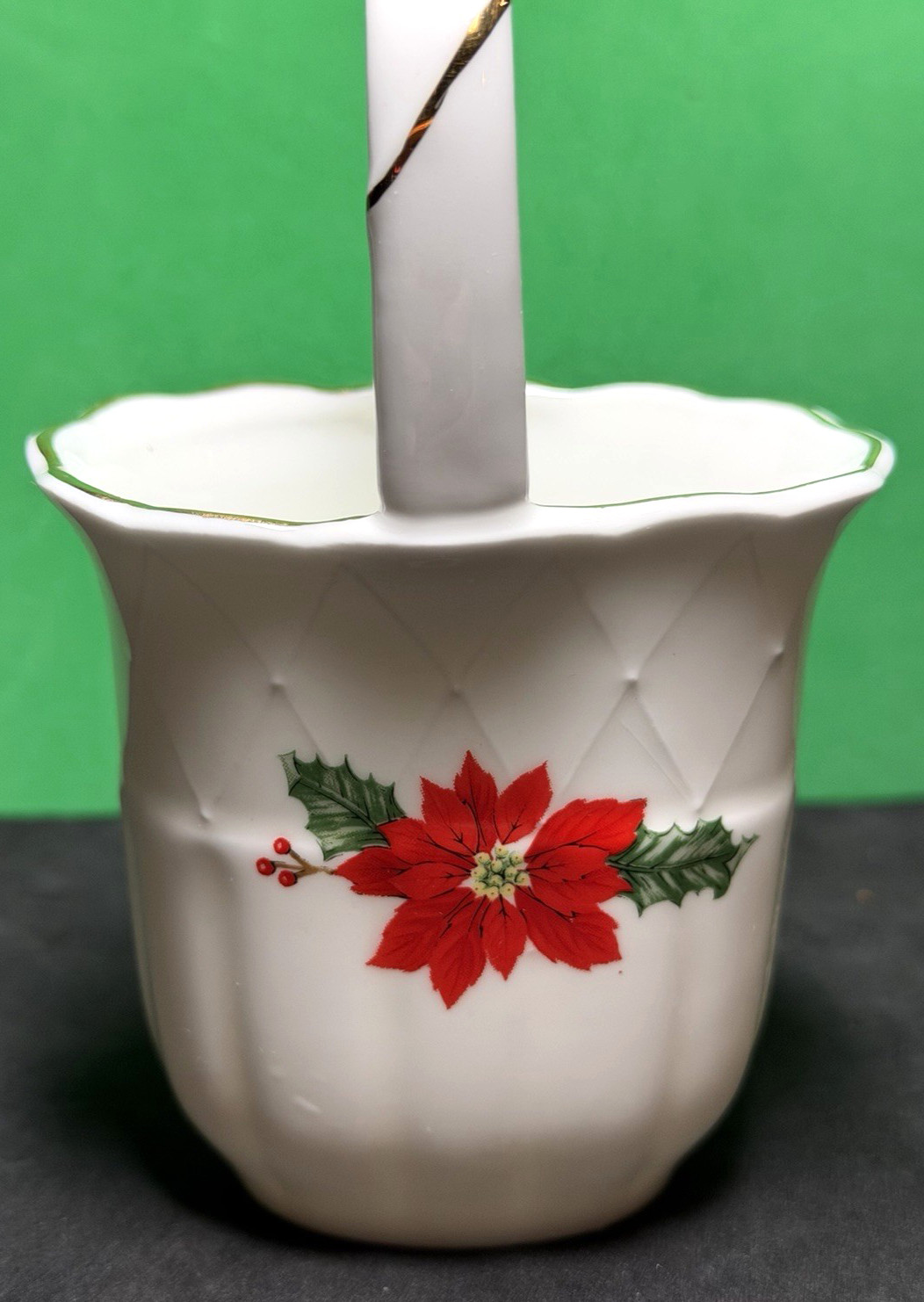 3 Vtg LEFTON Holly & Poinsettia Mini Pitcher Creamer and Basket Christmas Flower