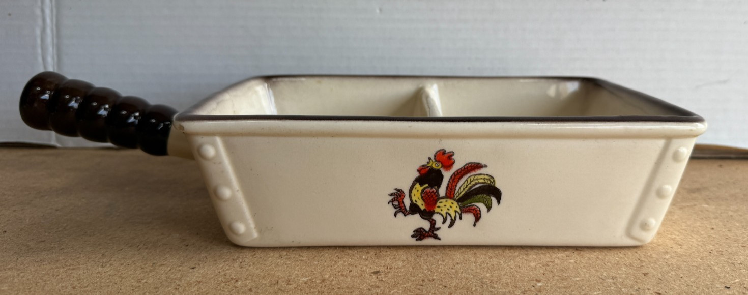 Poppytrail Divided Serving Dish With Handle By Metlox Strutting Rooster 1950’s