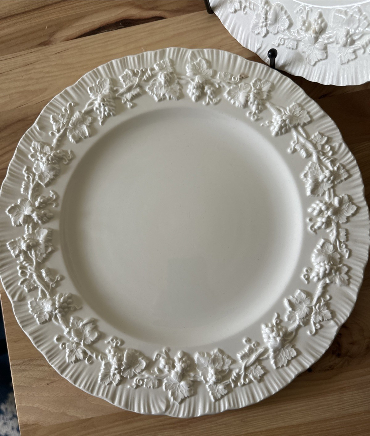 Wedgwood Queensware Cream on Cream Embossed Grape Vine Dinner Plate SET of 4