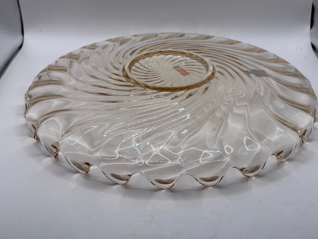 Fostoria Colony Swirl Glass Vintage Torte Cake Plate Platter original stickers