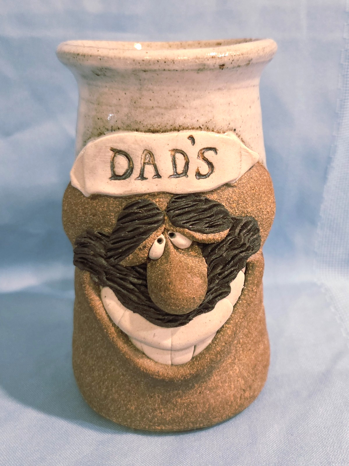 Vtg Ugly Funny 3D Face Mug Mark Hines Stoneware Pottery Dad 15oz Never Used Sign