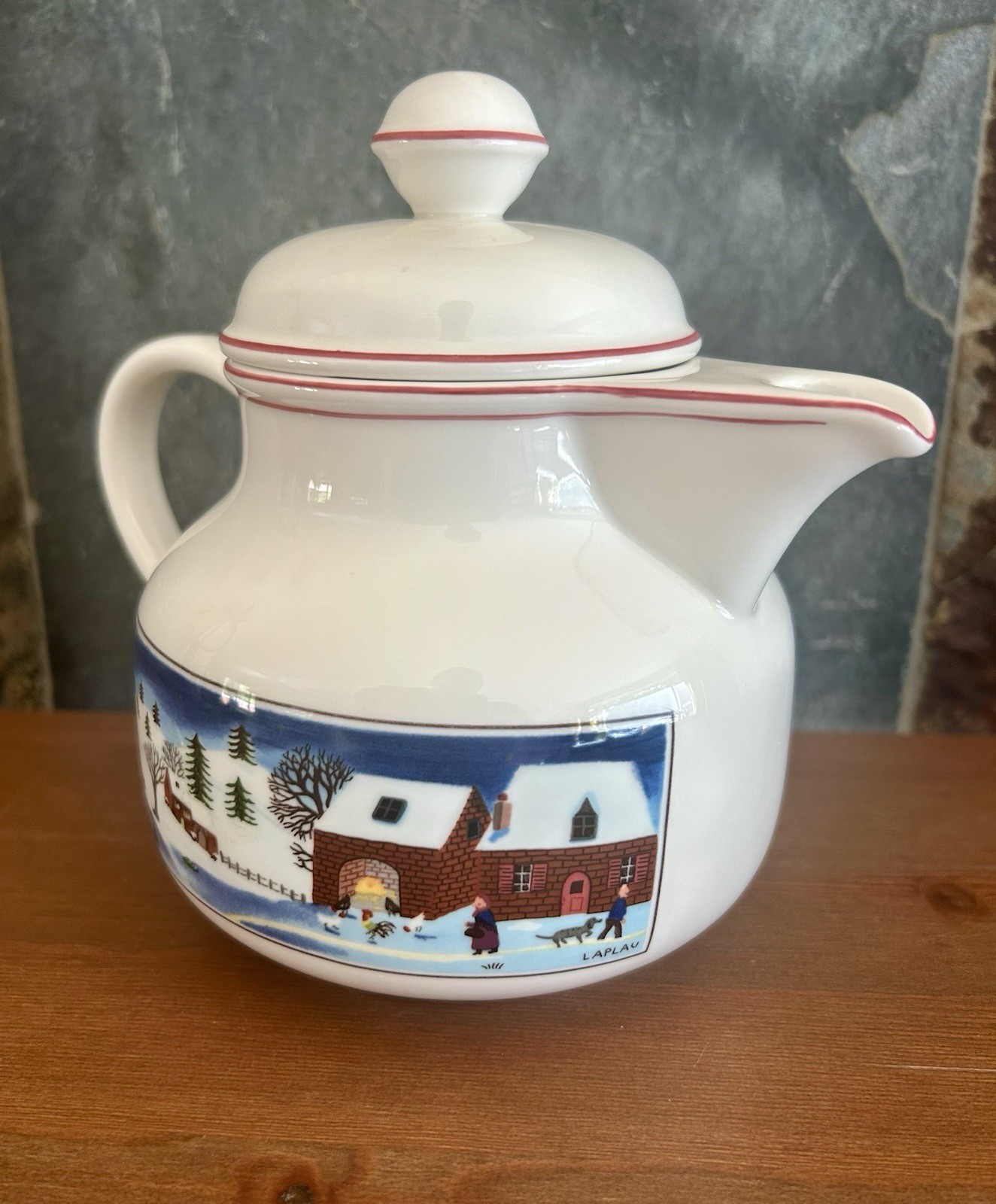Villeroy & Boch Naif Christmas Teapot Porcelain Lid 3-Cup Folk Art Gerard Laplau