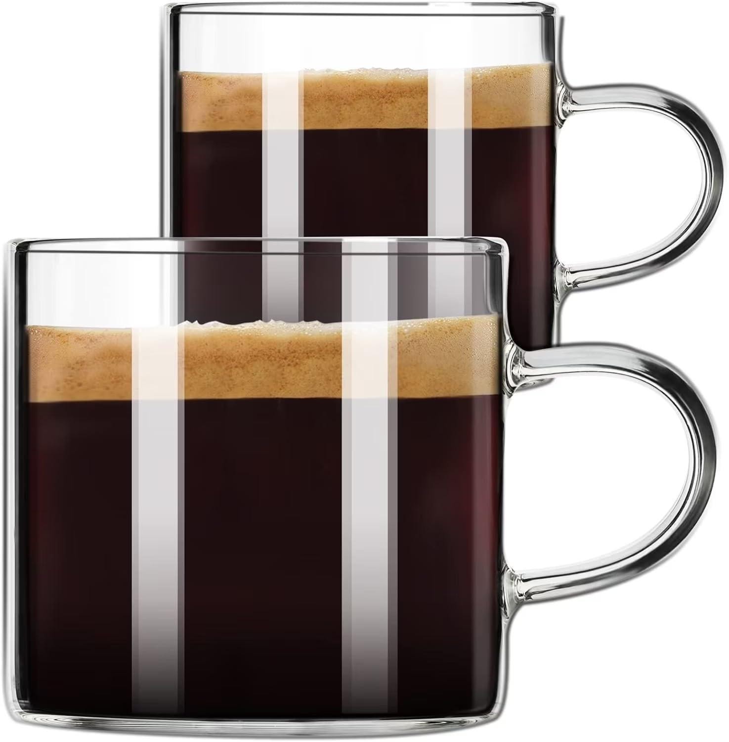 Espresso Cups Set of 2, Espresso Shot Glass 4.3 Oz, Glass Expresso Small Coffee