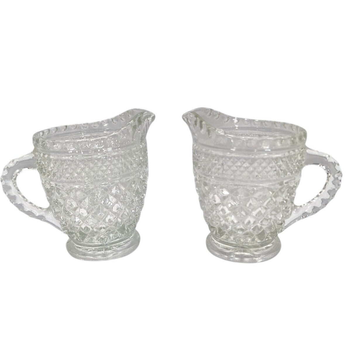 Vtg Anchor Hocking Wexford Pressed Glass Creamers Lot Of 2 Diamond Cut Pattern