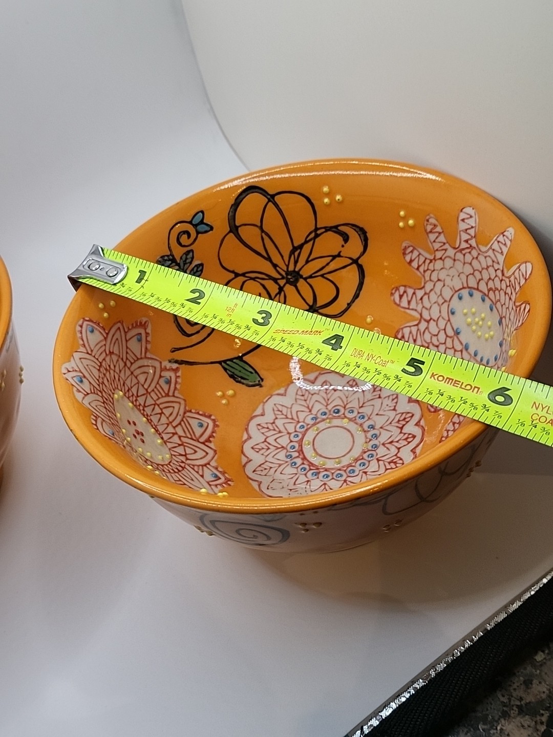 2 Yokohama Studio Orange Floral Hand Painted Noodle Rice Bowl 6″ Diameter Japan