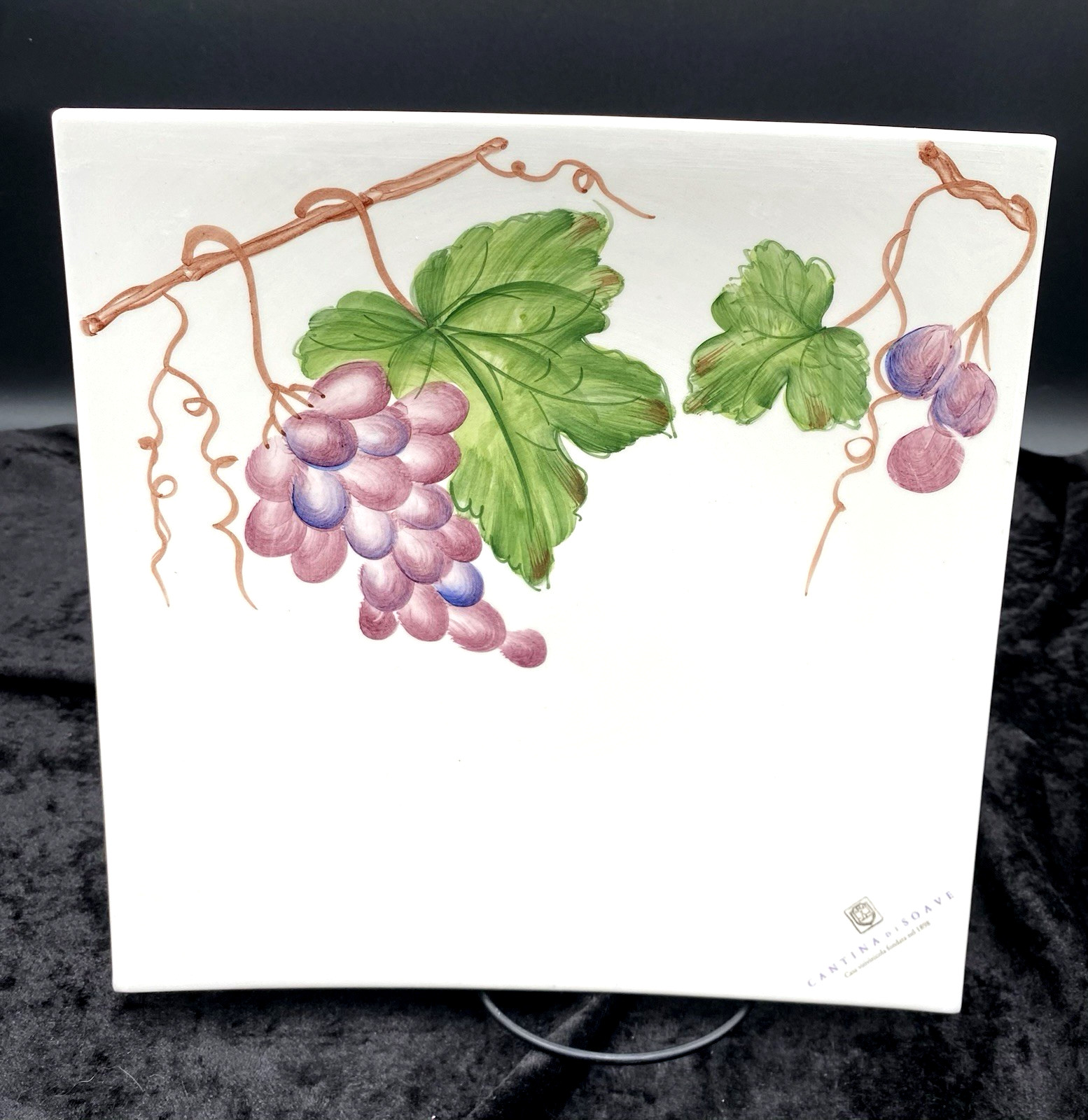 Cantina de Soave Winery Porcelain Serving Tray, Hand-painted Grapevines