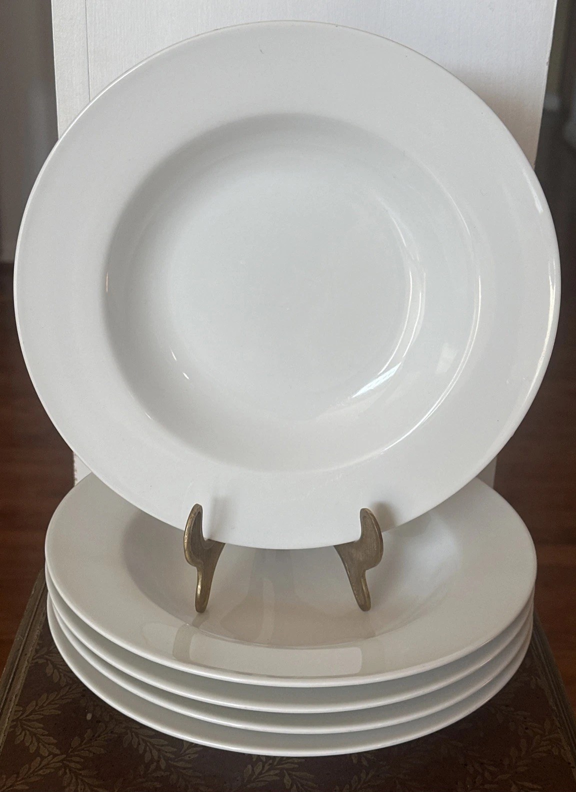 5 Fitz & Floyd Everyday White Porcelain Rim Soup Bowls SET 9” EXCELLENT