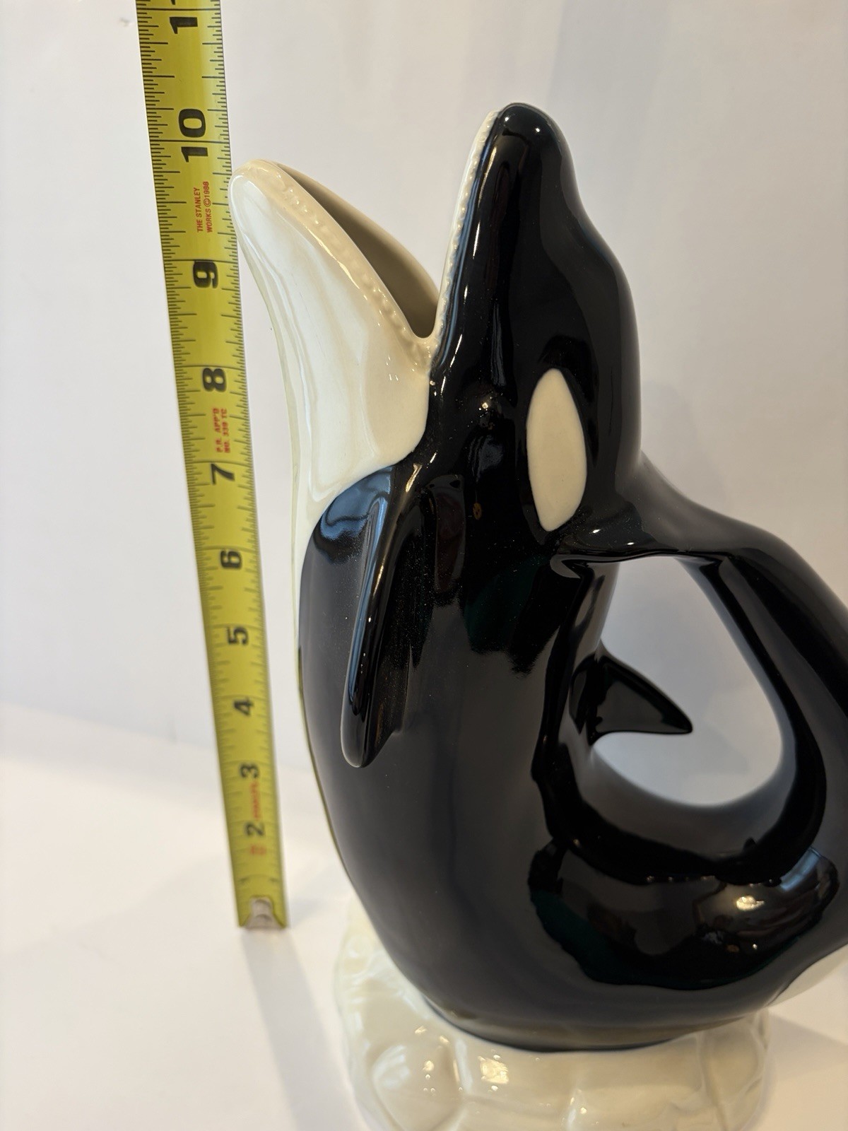 Wade Ceramics Gluggle Jug Orca Killer Whale Black White XL 10” Pitcher Fish Vase
