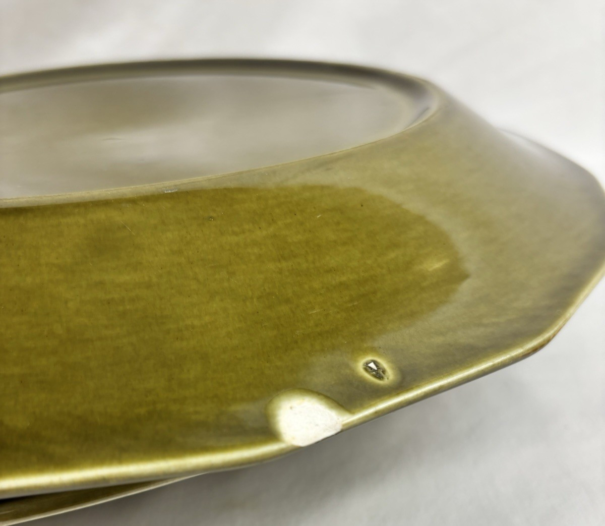 VTG RARE (4) Laughlin Bravado Olive Green Dover Ironstone 12″ Chop Dinner Plates