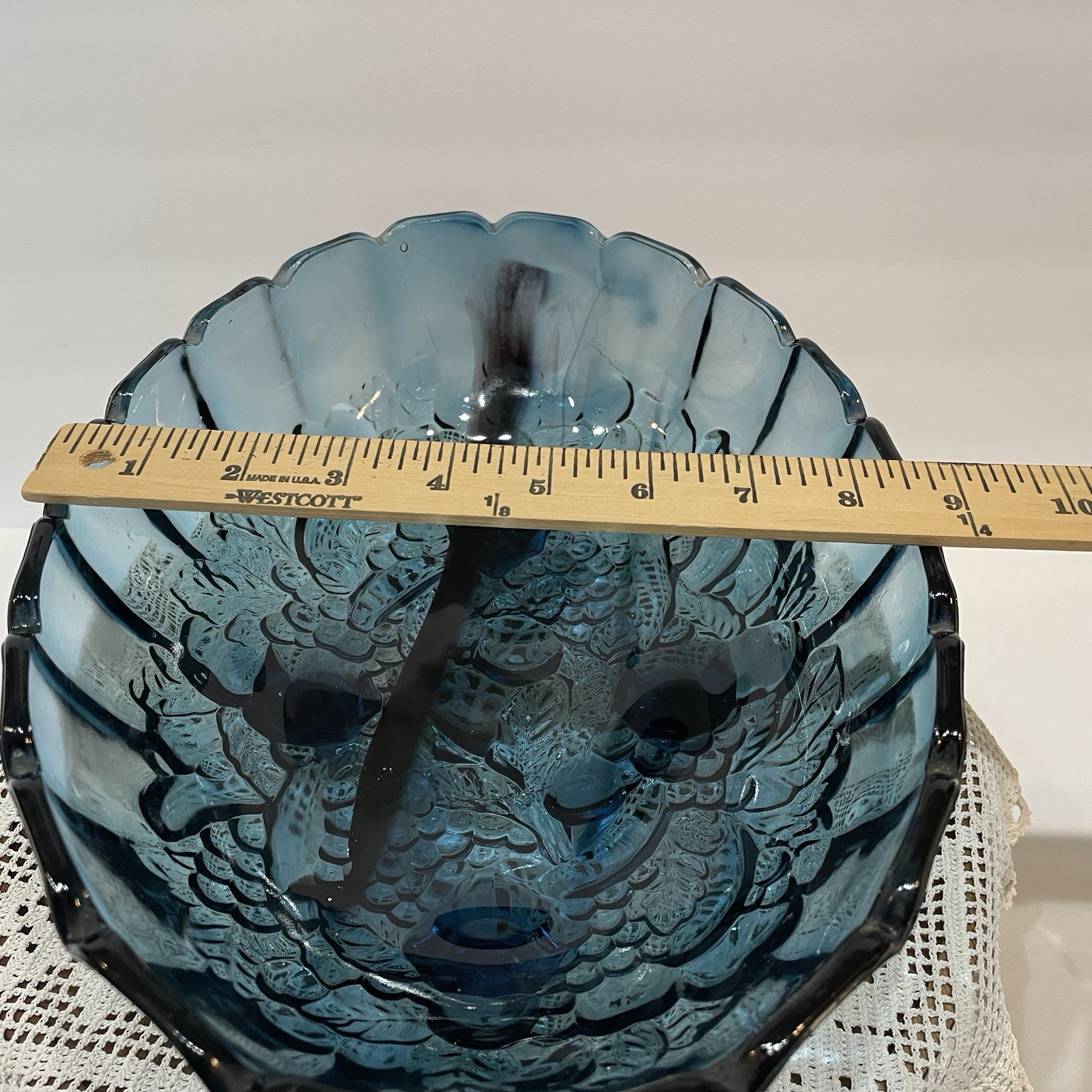 Vintage Indiana Glass Blue Garland Fruit Bowl Footed Oval 12inches Harvest Grape