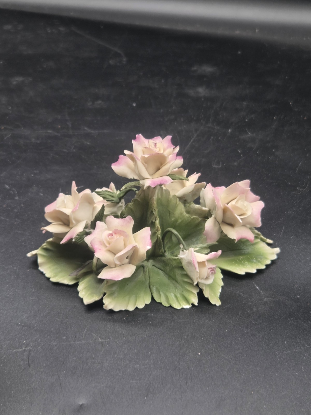 Vintage Capodimonte Italy Porcelain Purple Roses Hand Made Centerpiece