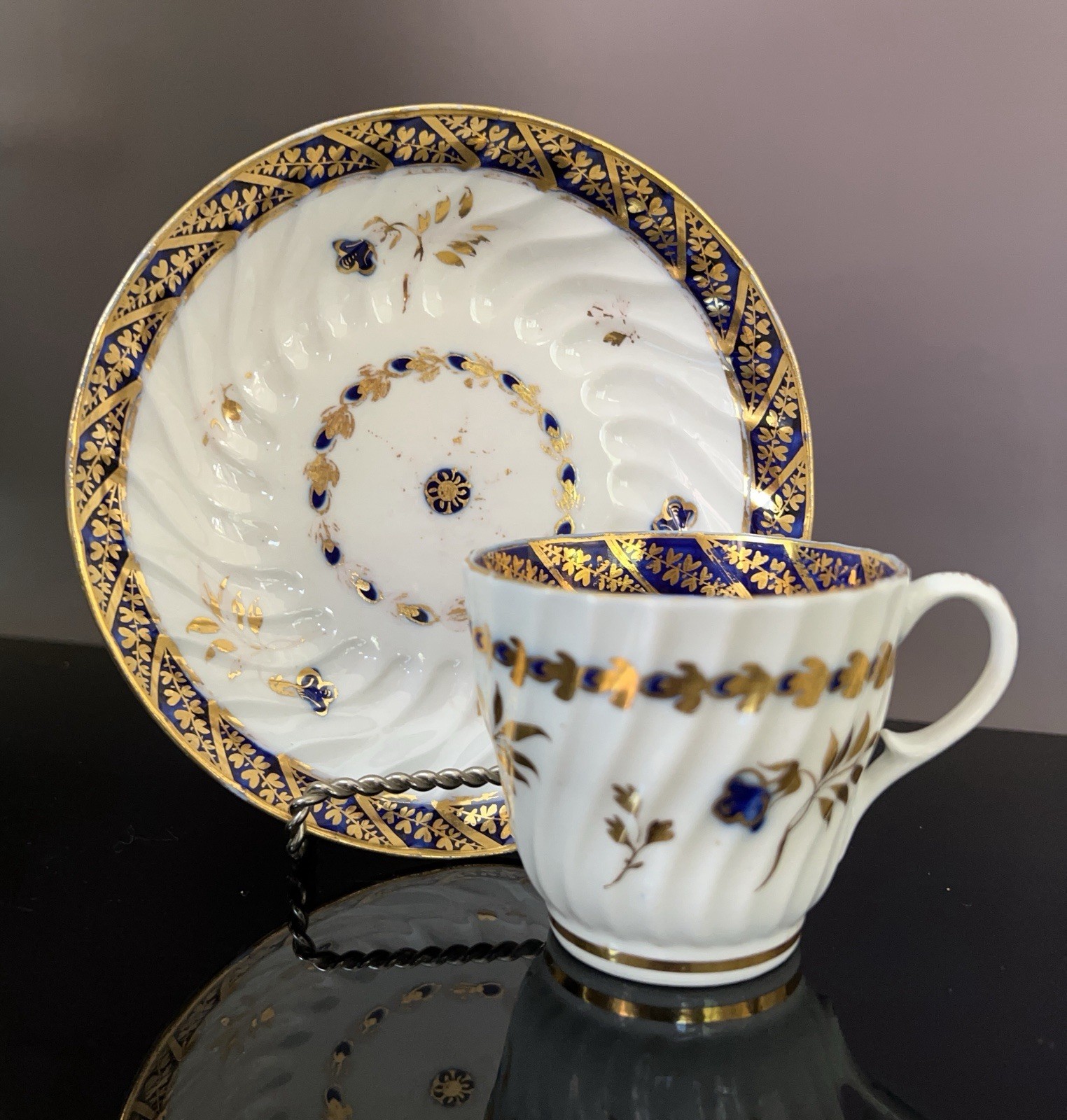 Antique Early Coalport Cup Saucer John Rose Period C1790s England Porcelain Gilt