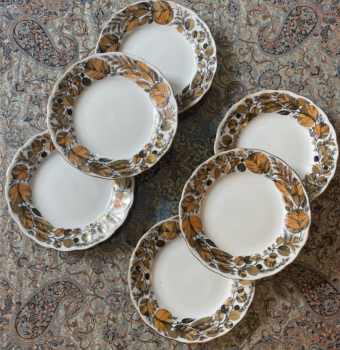 8x Imperial Russian Porcelain Lomonosov Desert Plate Set MY GARDEN 22 Gold