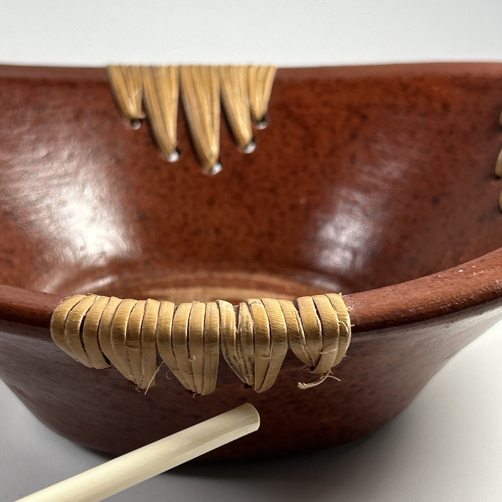 Sasak Rattan Red Wear Pottery Decorative Bowl Bowl About 7 1/2 Inches By 5 1/2 I
