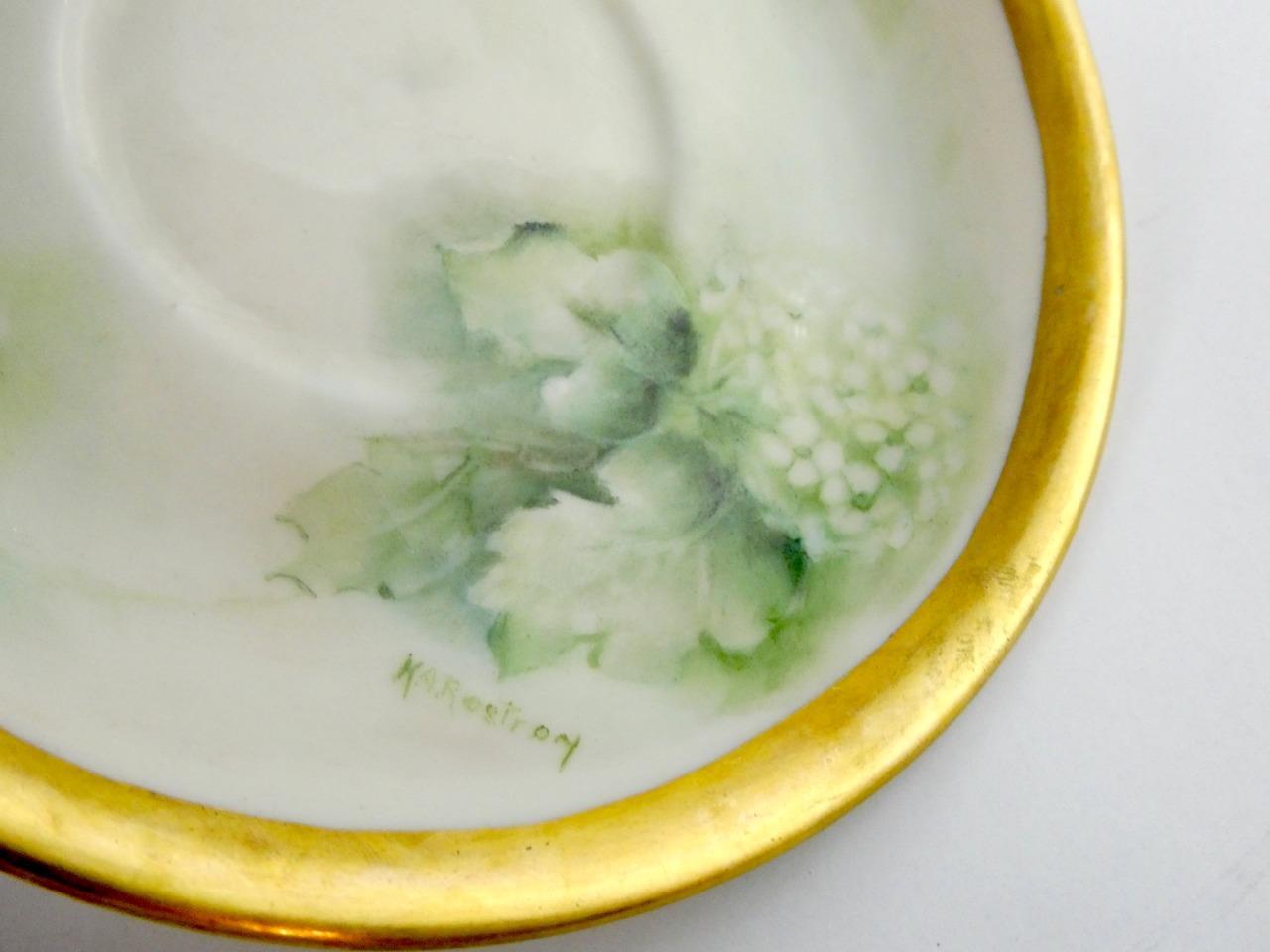 1970s Hand Painted Floral Porcelain 5 Piece Place Setting Hydrangea Signed VGOOD