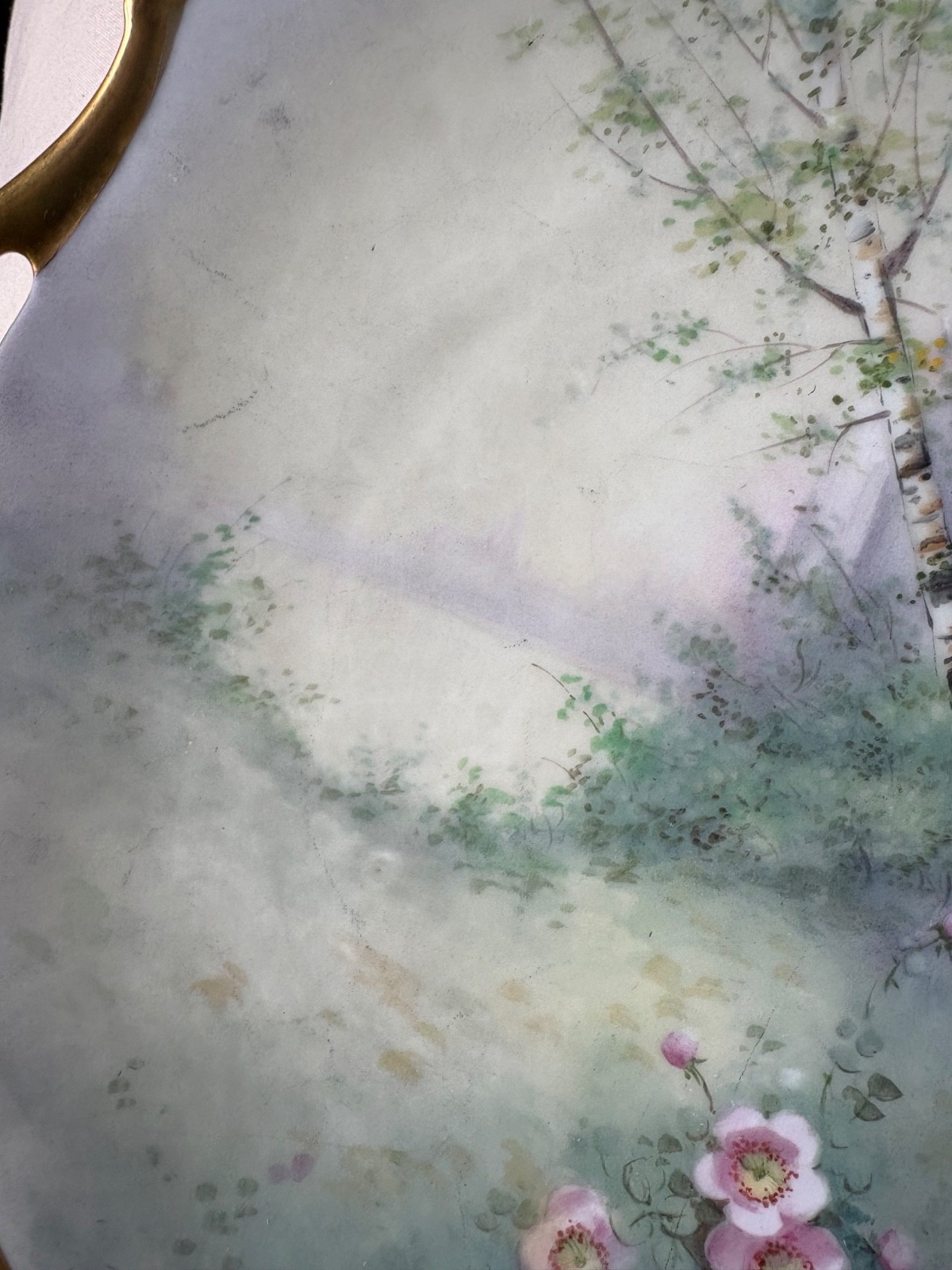 Pickard China Vellum Hand Painted Signed Maley Plate Tree Lake Scene 10.75″ 1901