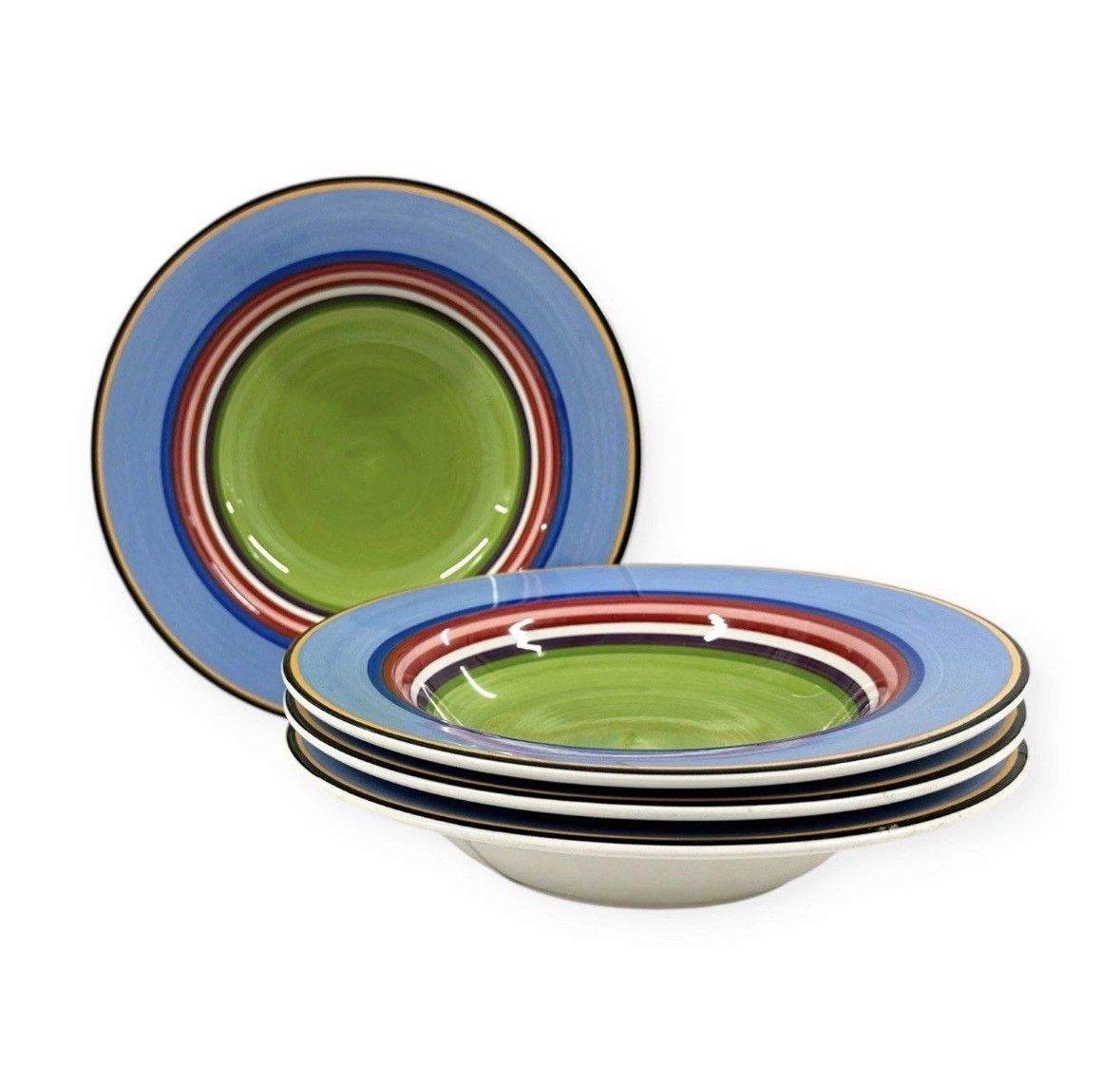 Vintage Salsa by Block 8 3/4” Rim Soup Bowls Multicolor Stripes Set of 4
