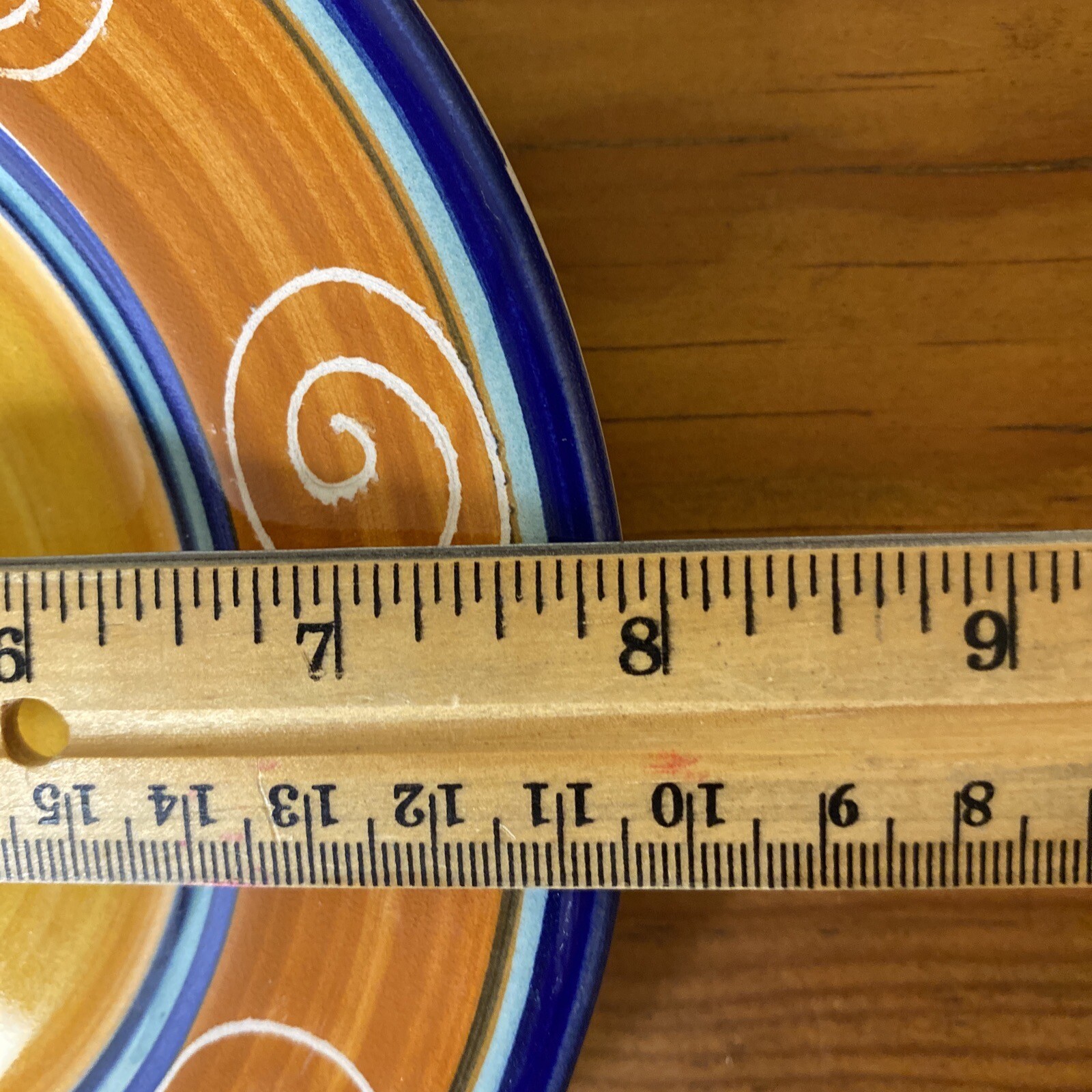 Pier 1 Yellow & Cobalt Blue Earthenware Italy Vintage 8” Plate Hand Painted EC