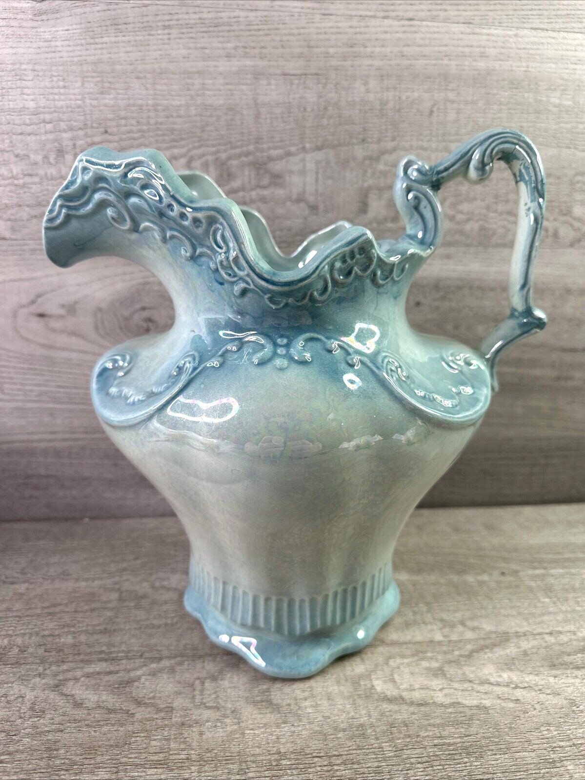 Vintage Arnel’s Blue Pearl Ceramic 10″ Pitcher & 15.5″ Oval Basin Set