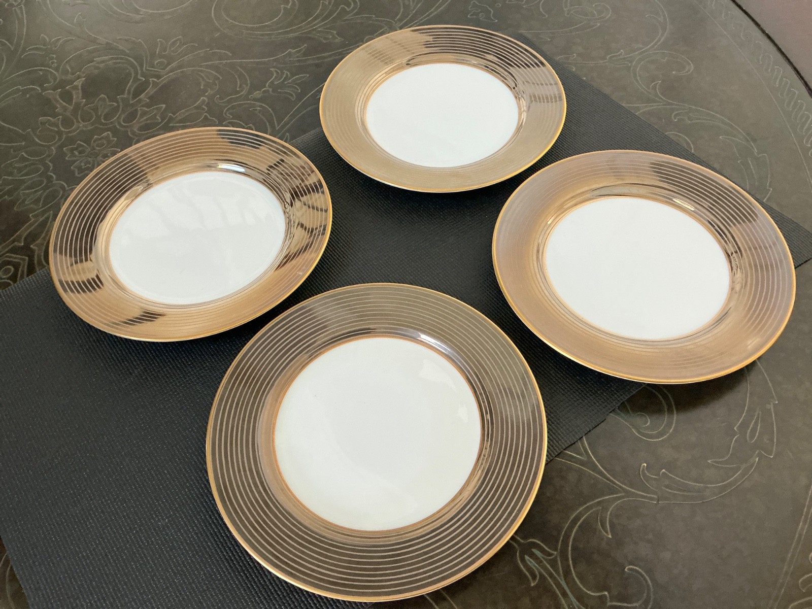 Fitz & Floyd Les Bandes Platinees 6 1/2” Bread Butter Plate Set of 4