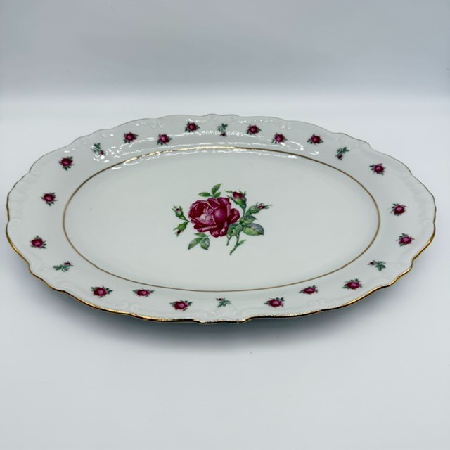 Treasure Chest Bavaria China First Love Oval Platter Pink Rose Gold Trim 12″x 8″
