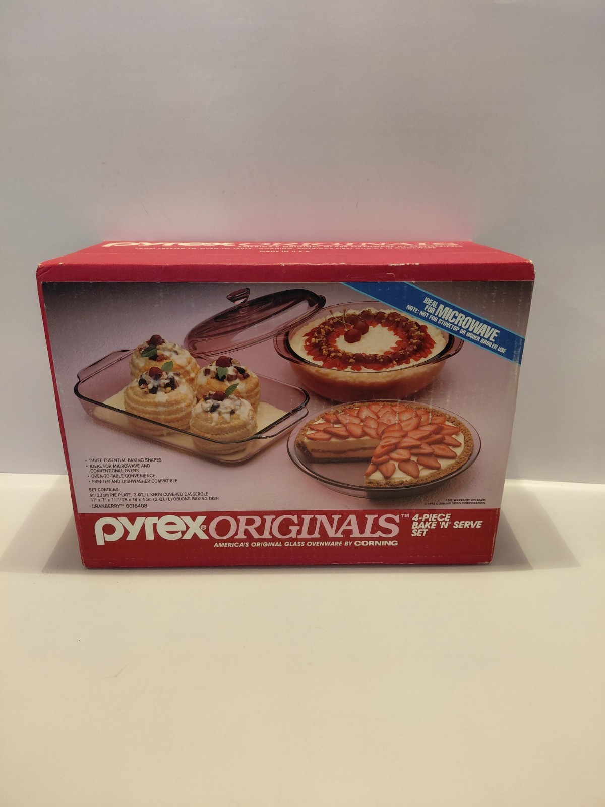 Vintage 1992 Pyrex Corning Originals 4 Pc Cranberry Glass Bakeware Set Sealed!