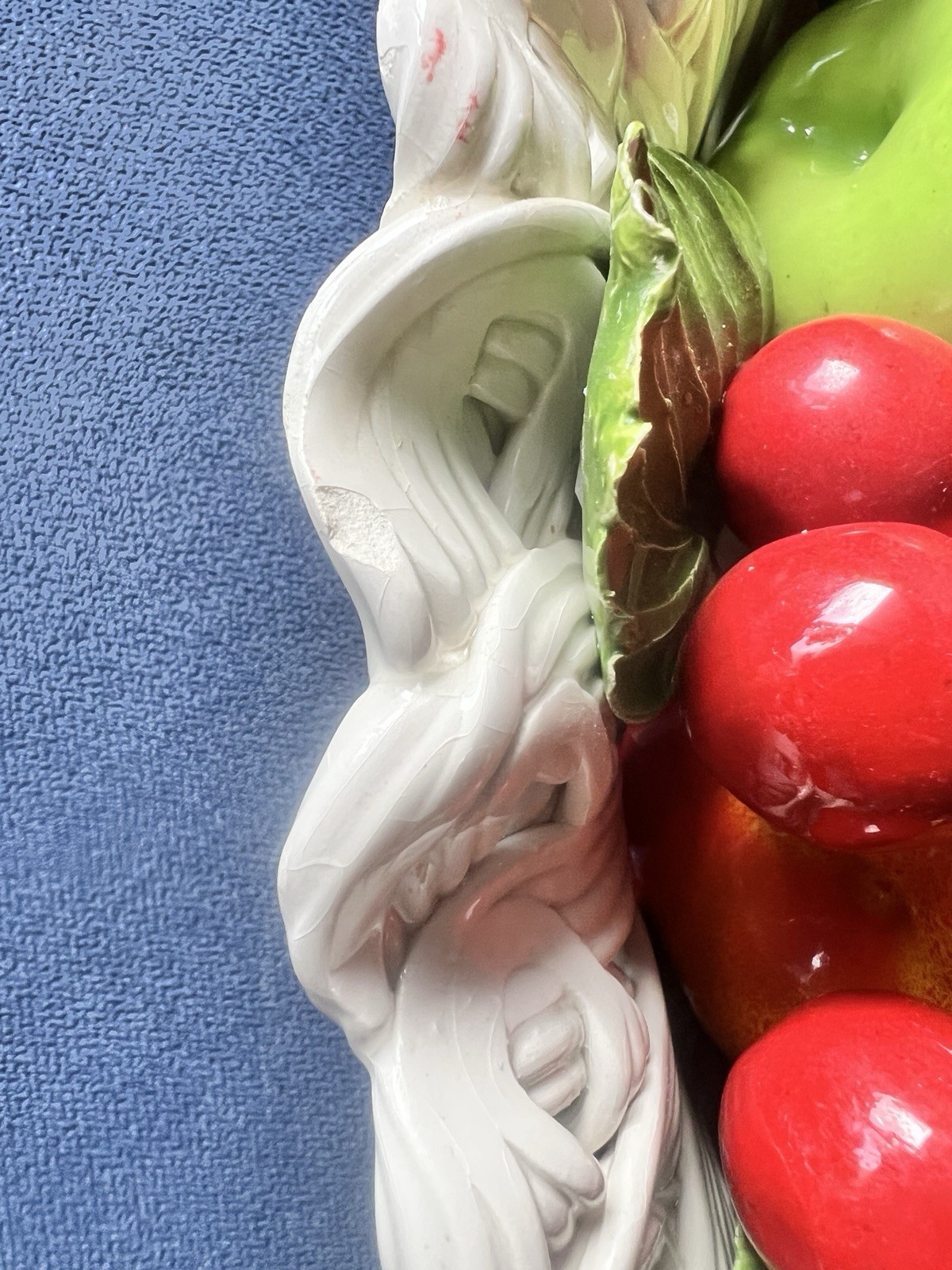 1960s Italian Capodimonte Ceramic Fruit Centerpiece 17”D ITALY MCM Colorful
