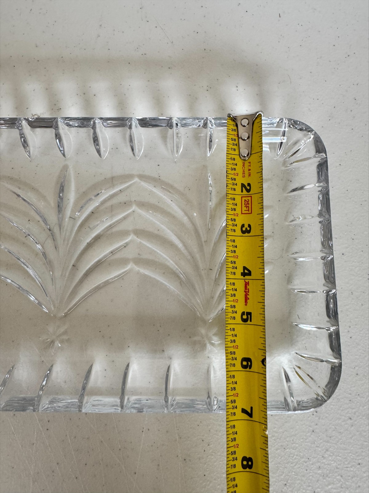 Heavy Cut Crystal Rectangular Serving Tray Leaf Pattern Clear Glass 13.5”