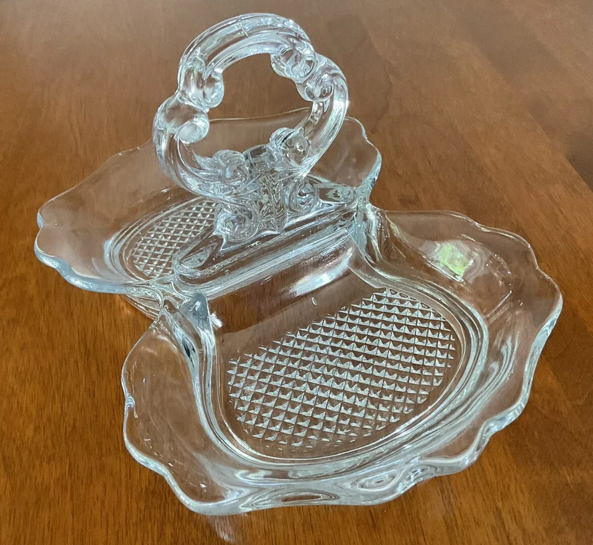 ’50s-’60s Cambridge Glass Clear Glass Divided Server or Candy Dish With Handle