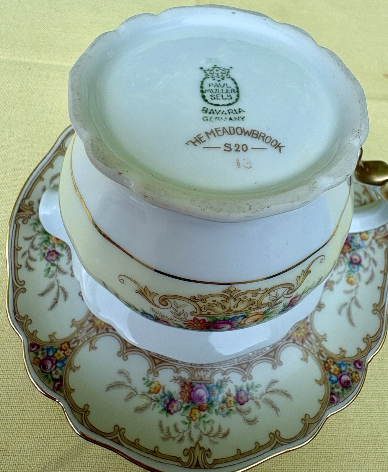 Paul Muller Selb Meadowbrook Antique Creamer And Saucer-Gold Trim