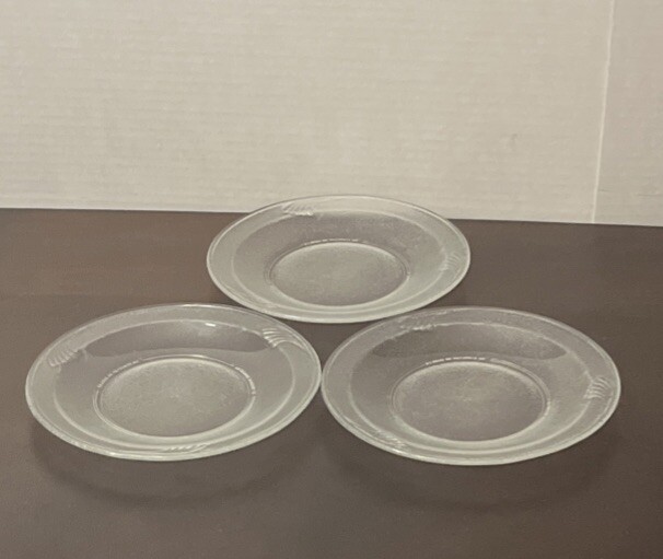 Vintage Set Of 3 Corning 8” Salad Plate Glass With Swirls Textured Clear