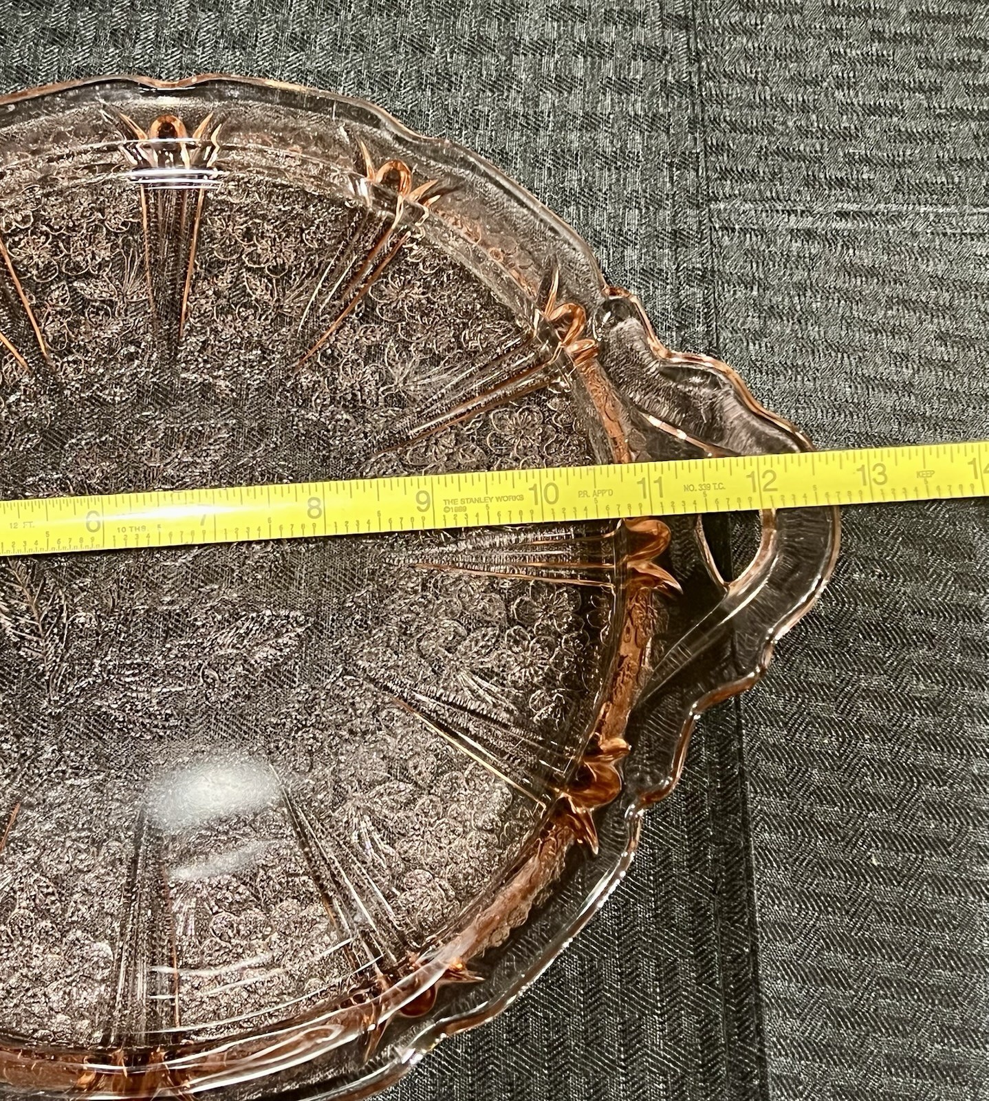 Jeannette Glass Company Pink Depression glass Tray Cherry Blossom pattern.