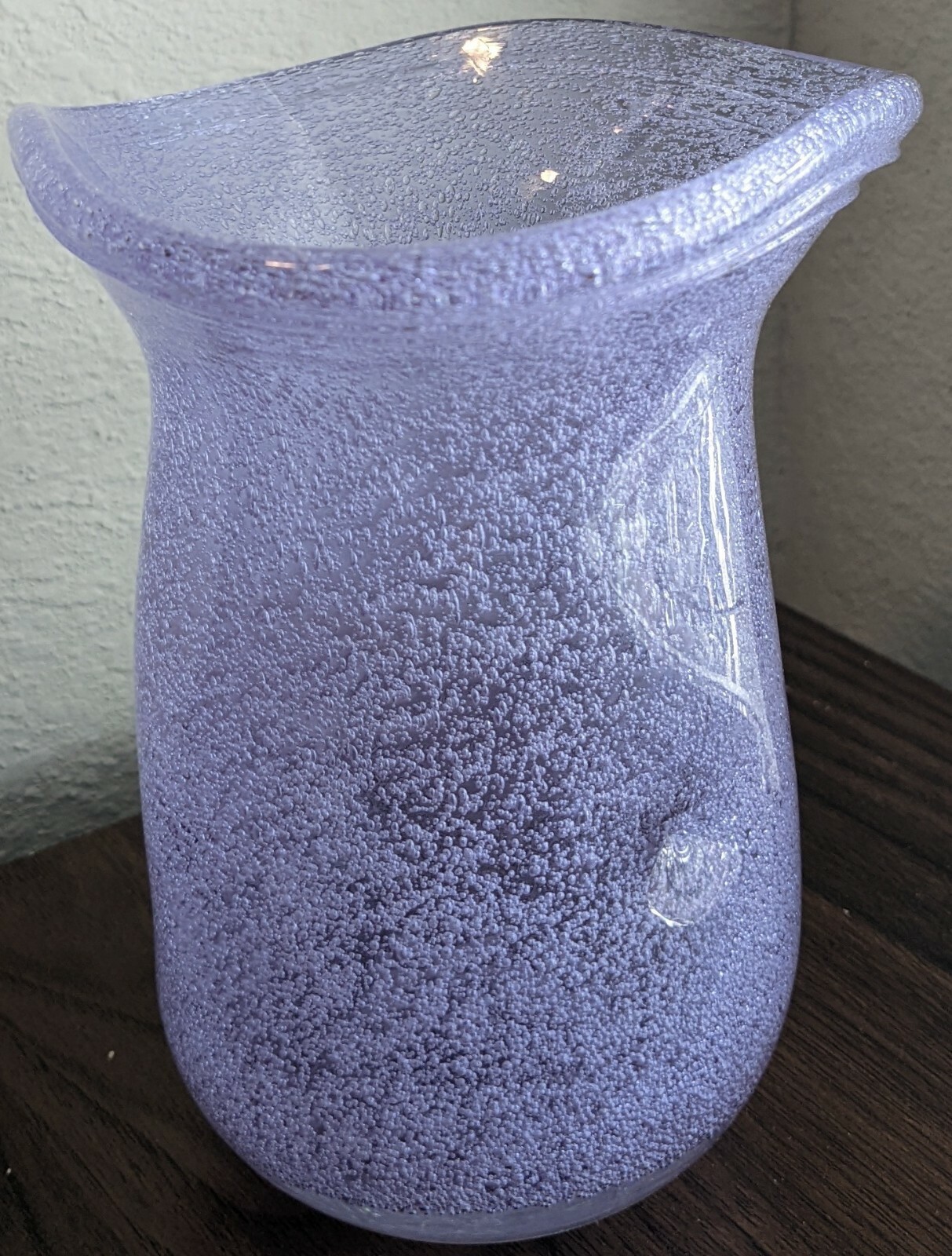 Hand Blown 5.5″” Alexandrite Bubble Glass Vase Pinched Sides Flared Threaded Rim