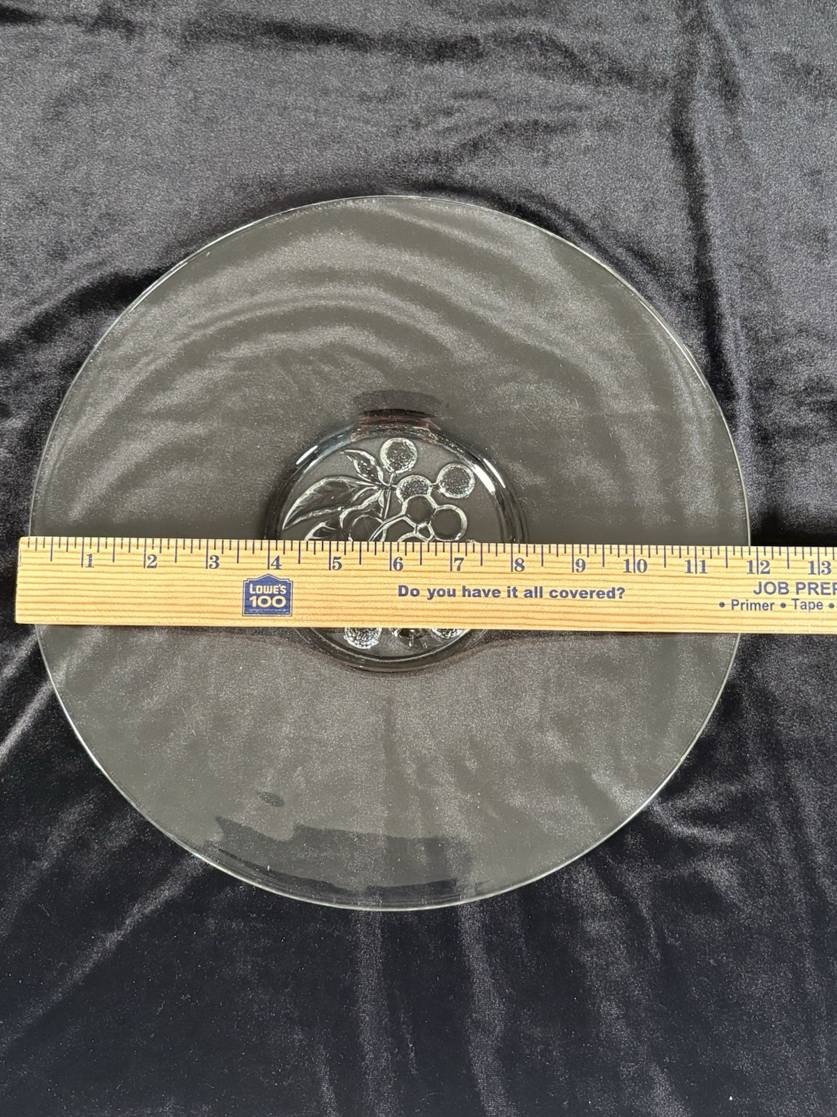 VINTAGE JEANETTE GLASS COMPANY 12″ TORTE CLEAR PLATTER IMPRESSED CHERRY PATTERN