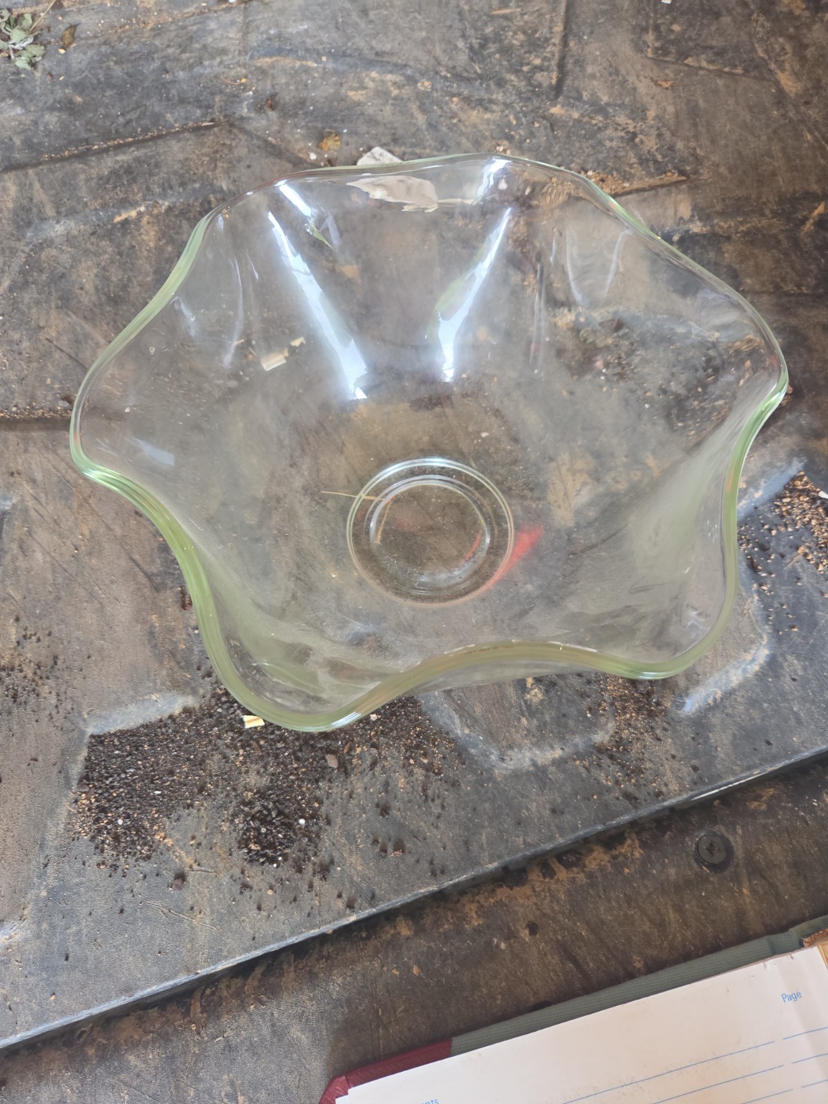 Vintage Indiana Glass Pale Green Tint Ruffled/Scalloped Edge Bowl Rare MCM Glass